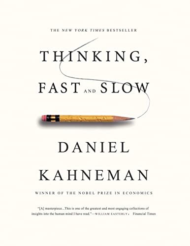 Cover of Thinking, Fast and Slow by Daniel Kahneman, cream background with a hand-drawn pencil sketch tracing a swirling line above the title